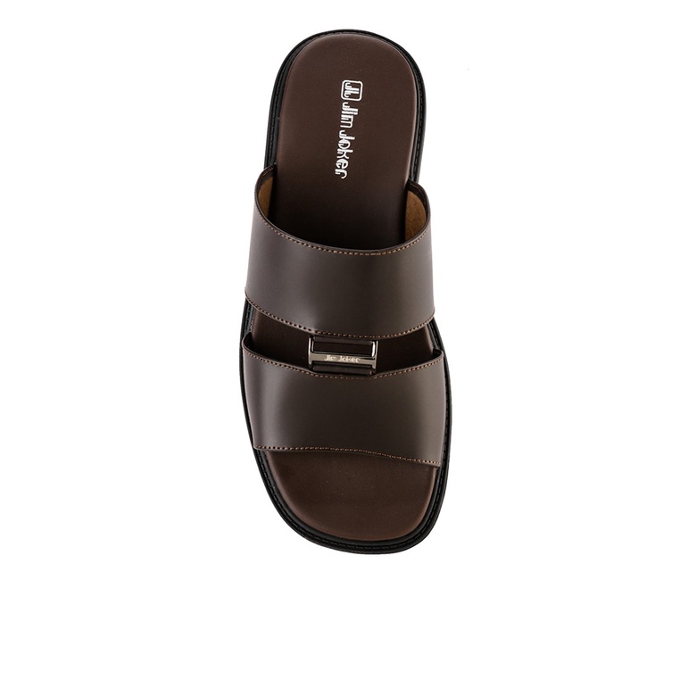 SANDAL CASUAL JIM JOKER PRIA ORIGINAL SLIDE KULIT BRANDED COKLAT JJ45