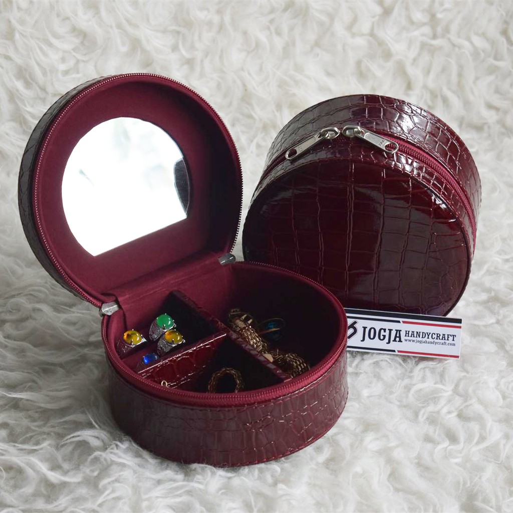 Kotak Emas Tempat Perhiasan &amp; Aksesoris - Traveller Jewelry Box Maroon Croco