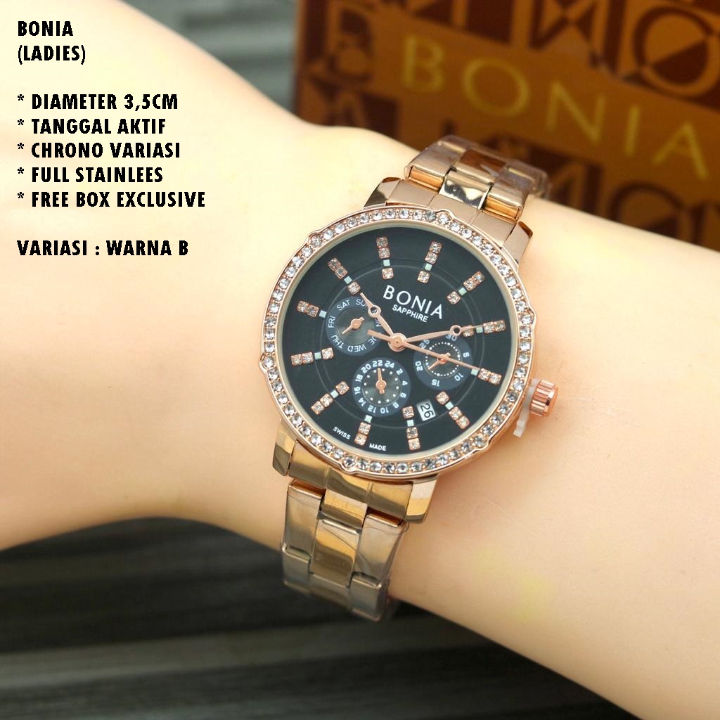 (BISA COD) JAM TANGAN WANITA FASHION RANTAI BODY BULAT TANGGAL AKTIF CHRONO OFF