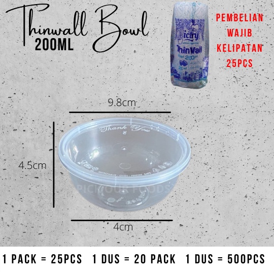 THINWALL BOWL 200ML / THINWALL ROUND 300ML / THINWALL ROUND 450ML / THINWALL ROUNDBOWL 750ML isi 25pcs