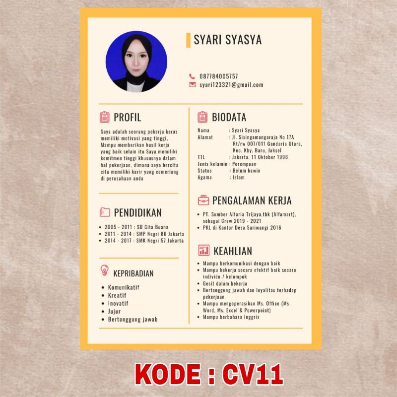 Jual Jasa Pembuatan CV | Curriculum Vitae | Daftar Riwayat Hidup