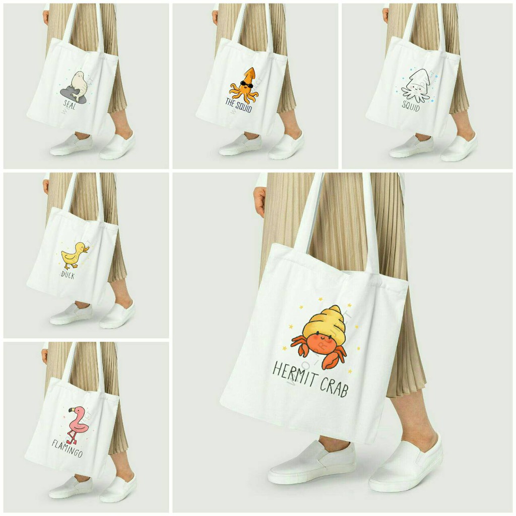 TOTE BAG KANVAS MURAH / TOTE BAG WANITA / TOTE BAG MOTIF HEWAN LAUT3