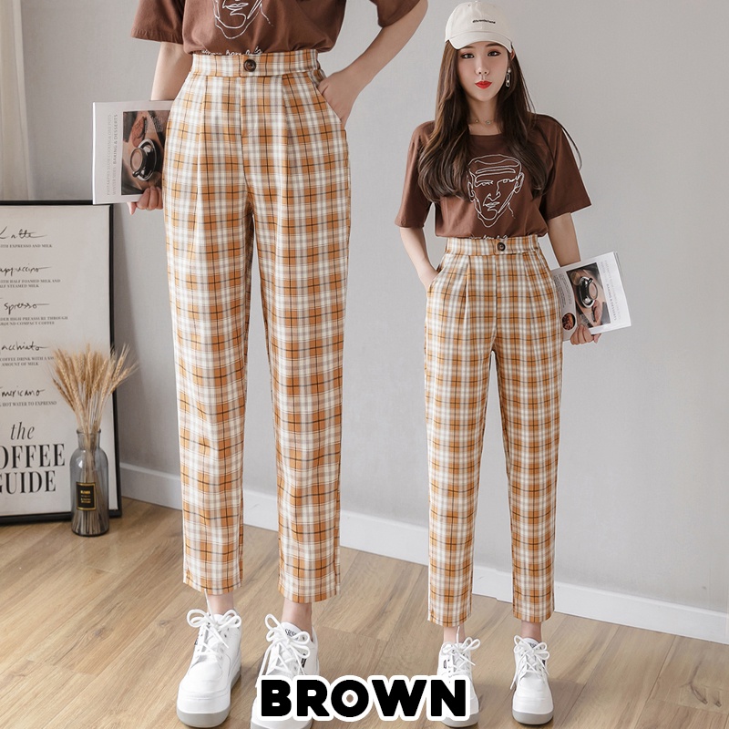 KARAKOREA 015 Tartan Long Pants/checkered pants/Celana kerja/Celana korea/Celana kotak/Celana Wanita/Pants korea