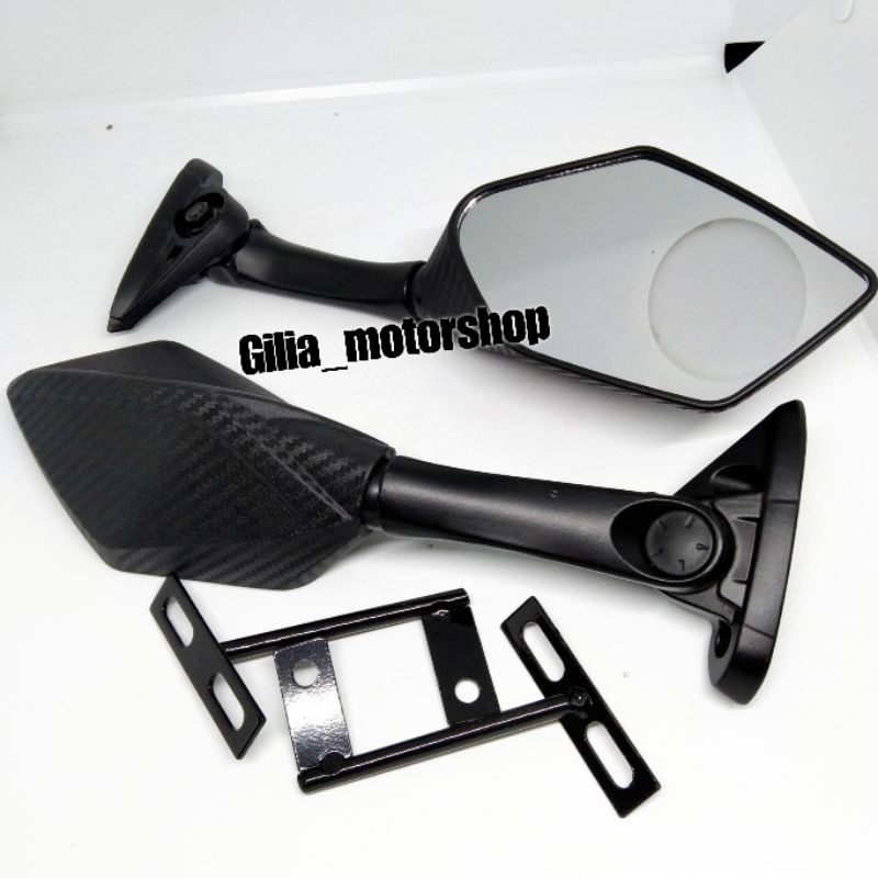 Spion Motor R25 Carbon Mirror putih plus Breket Nmax R25 R15 PCX Adv CBR ninja