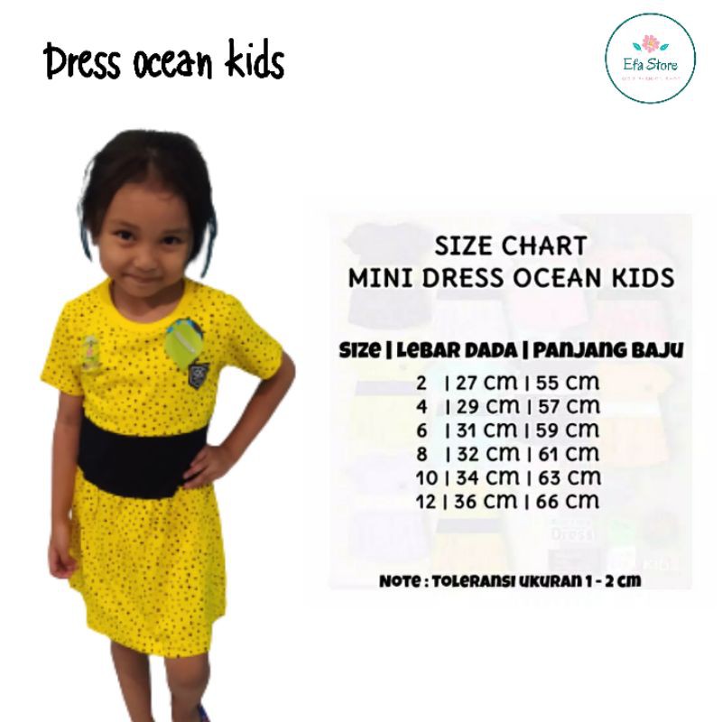dress anak perempuan mini dress usia 2-12 tahun lengan pendek ocean kids rok mini polkadot