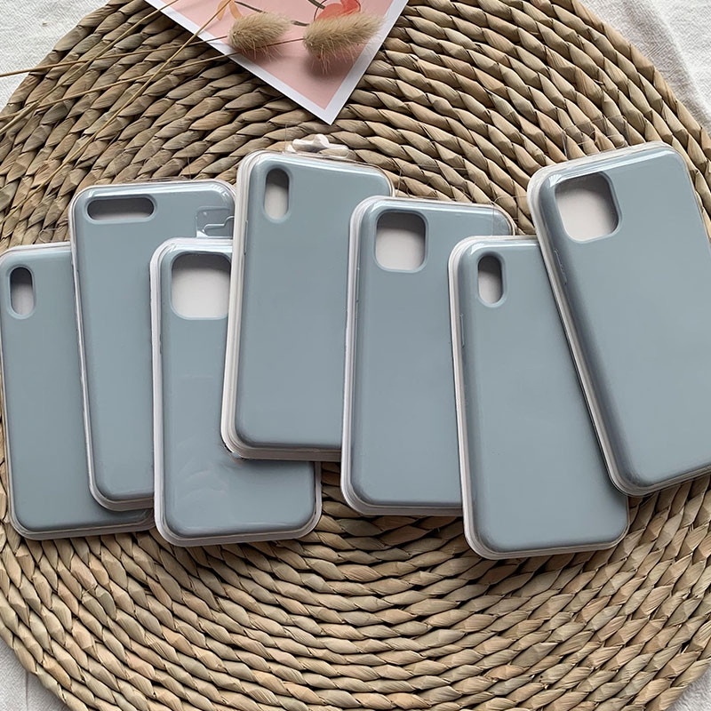 Soft Case Bahan Silikon Warna Biru Abu-Abu Untuk Iphone 13 12 11 Pro X Xs Max 6s 7 8 Plus