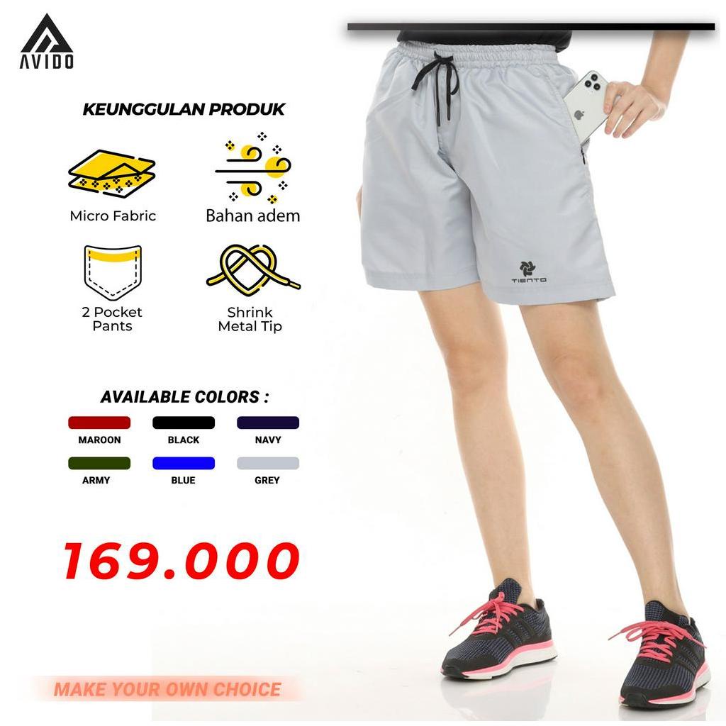 Tiento Celana Lari Wanita Short Running Pants Zipper Celana Running Wanita Celana Pendek Lari Grey
