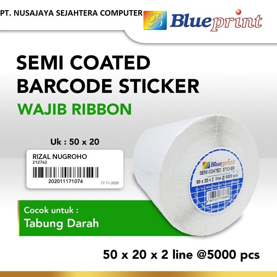 

Sticker label Barcode 50x20x2 Line Semi Coated BLUEPRINT isi 5000Pcs