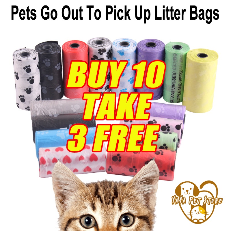 【Beli 10 Free 3】1Roll/15Pcs Kantong Sampah Untuk Angkat Kotoran Anjing dan Kucing