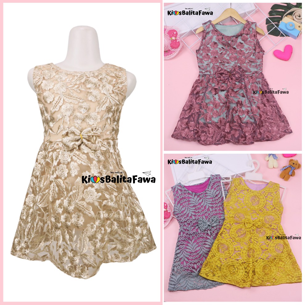 Dress Keira Uk 2-3 Tahun / Dres Brukat Kensi Anak Perempuan Gaun Pesta Kondangan Baju Baby Import