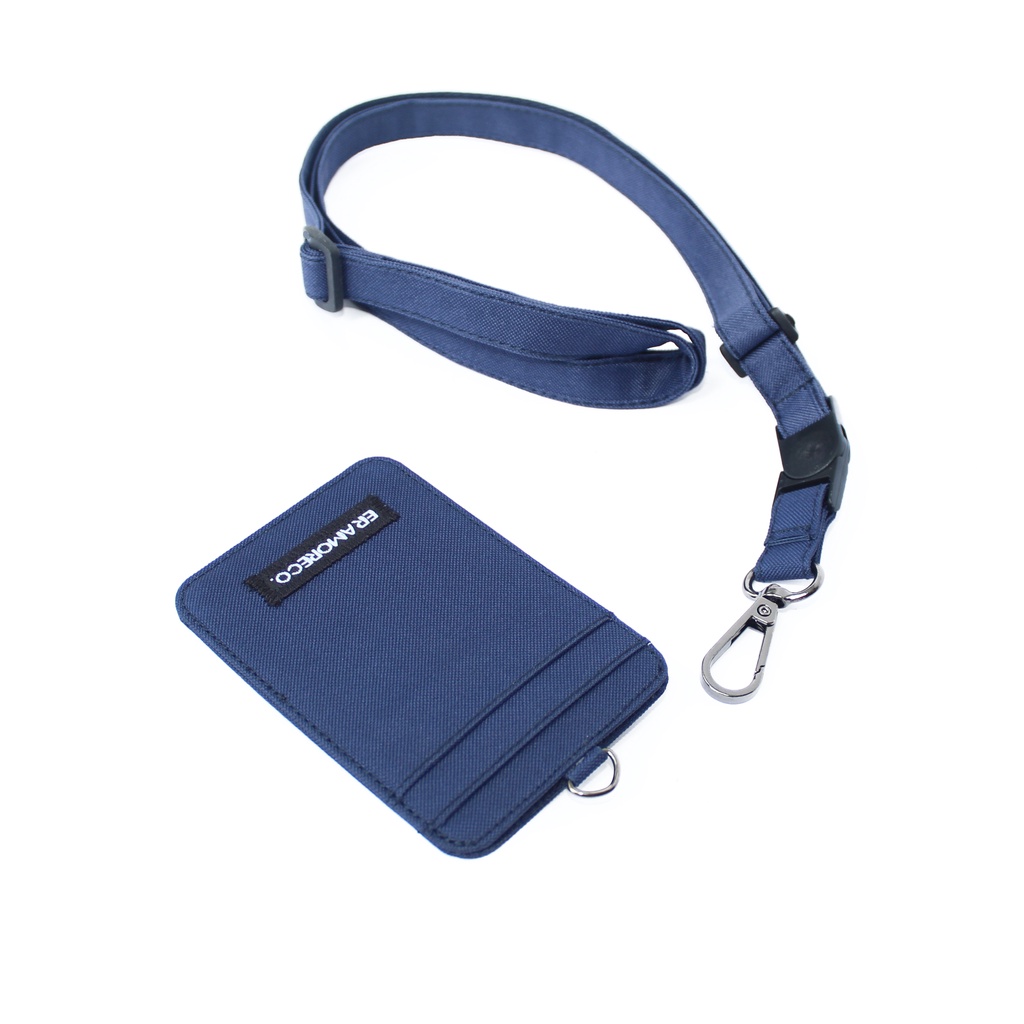 EMID101 name tag gantungan dompet ID card holder tali lanyard kartu biru navy