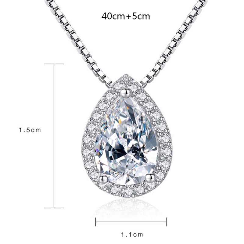 S925 Pure Silver Droplet Pear-Shaped Necklace Pendant White Gold Drop Shaped Necklace&amp; Pendants