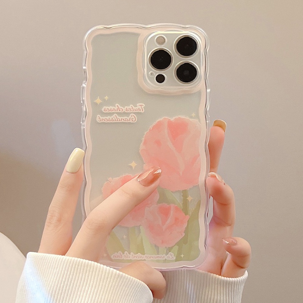 Soft Case Pelindung Lensa Kamera Motif Tulip Dan Awan Tahan Banting Untuk iPhone 13 Pro Max 11 12 Pro X XS Max 7 8 Plus SE 2020