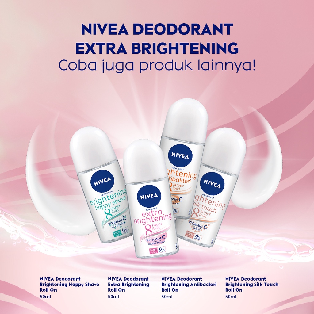 NIVEA Deodorant Roll On Brightening Happy Shave 25ml - Mencerahkan &amp; ketiak halus tanpa iritasi