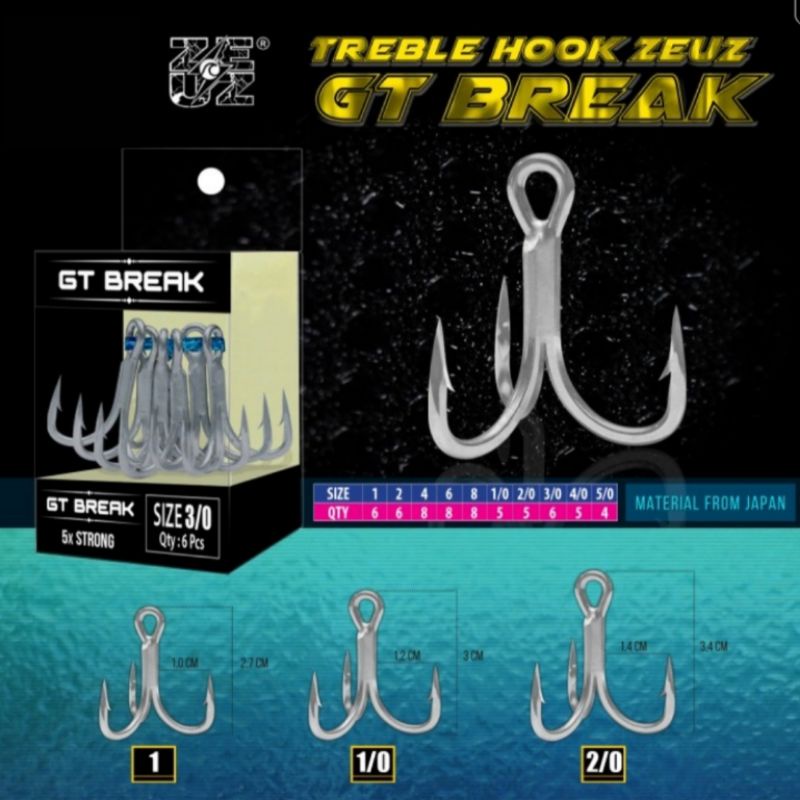 TRIBLE HOOK ZEUS GT BREAK SIZE 1 1/0 2/0