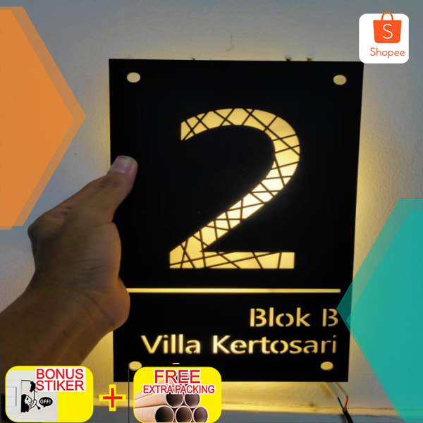 

Papan Akrilik Nomor Rumah Vintage Exclusive 2 layer LED Keren