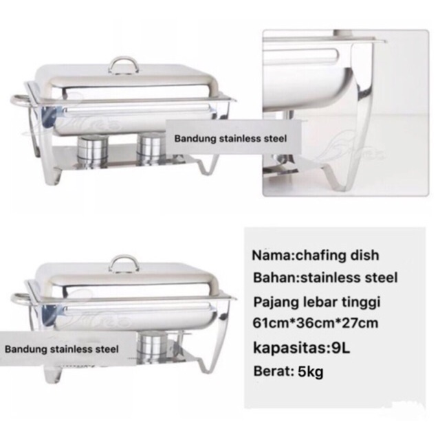 Chafing dish 9L pemanasan makanan wadah saji chafer stainless steel