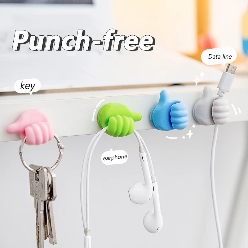 Creative Thumbs Up Shape Wall Hook / Multifunctional Small Green Vines Clip / Mobile Phone Data Line Holder