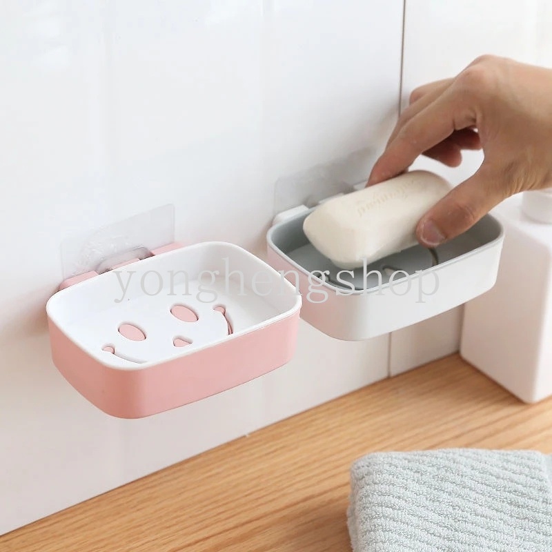 Rak Holder Sabun Dua Lapis Motif Kartun Wajah Tersenyum Untuk Kamar Mandi