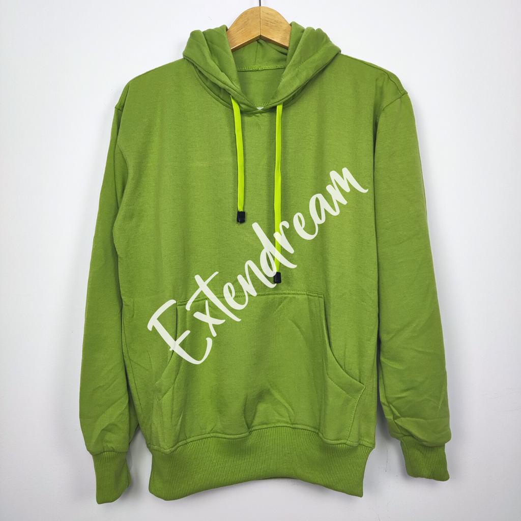 Extendream Jaket Sweater Hoodie Jumper Fleece Polos Premium Warna Hijau Daun Stabilo Muda Unisex Pri