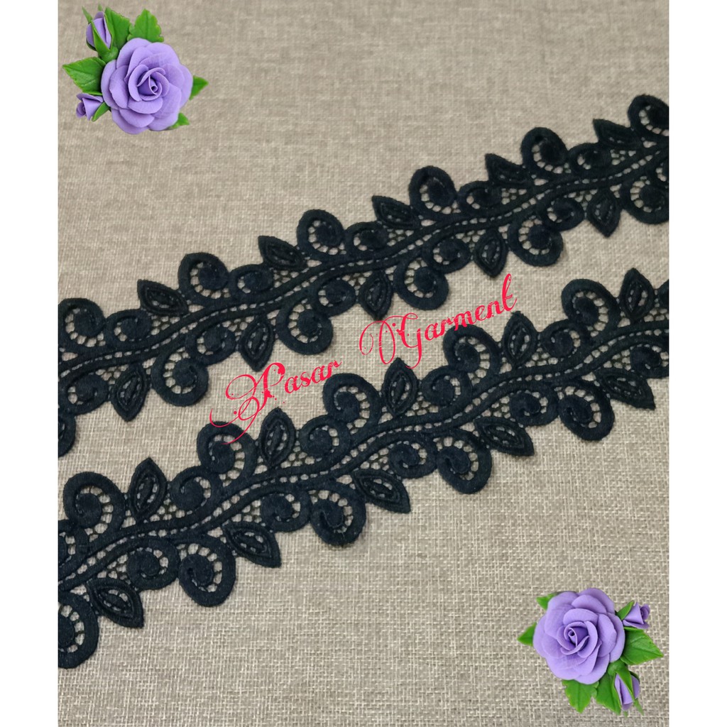 Renda Gyper Ulir warna hitam lebar 6,5 cm