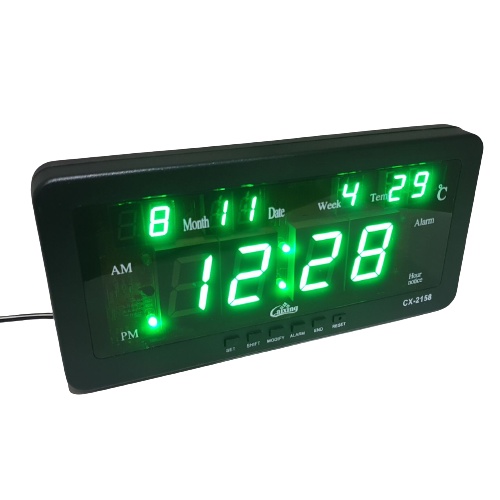 Jam Digital LED Hijau Kalender Temperature Alarm Dinding Clock Caixing CX2158