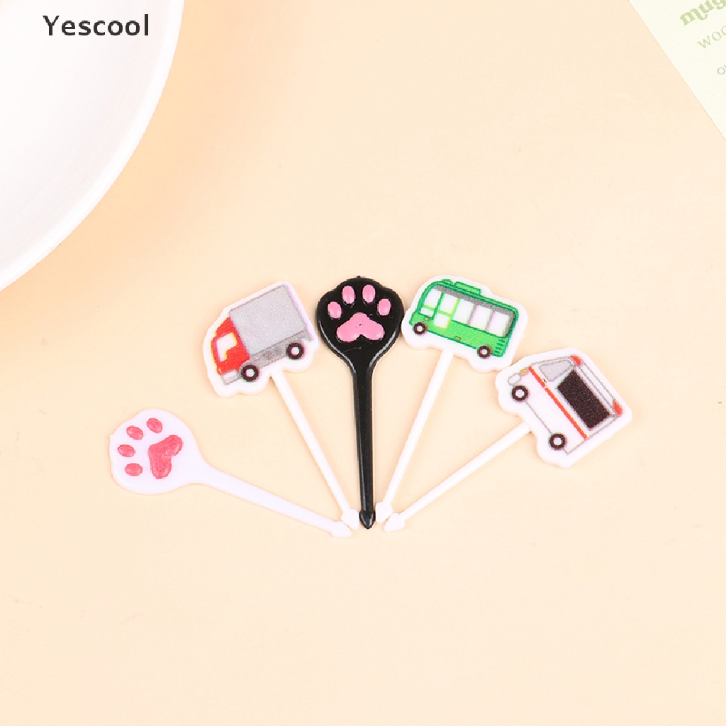 Yescool 6 / 8 / 10pcs Garpu Buah / Dessert / Bento Desain Kartun Hewan Untuk Dekorasi Pesta