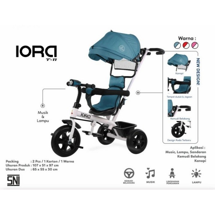 Sepeda Anak Roda 3 Kanopi Baby Triycle PMB IORA T11 Sepeda Anak Roda Tiga