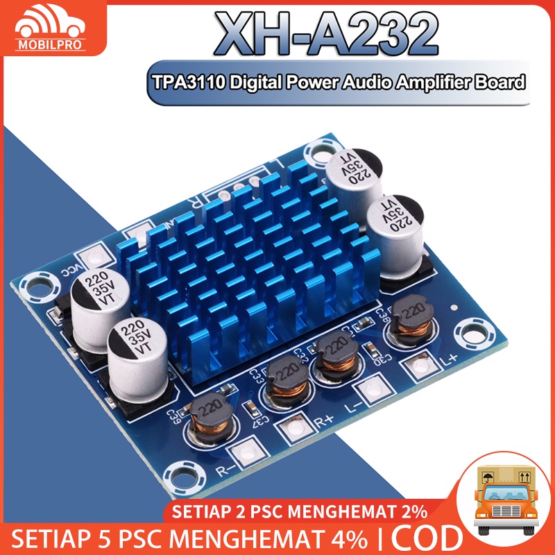 TPA3110 XH-A232 POWER AMPLIFIER CLASS D 30W+30W 2.0 Digital Audio Power Amplifier Board 2x15w PAM8610