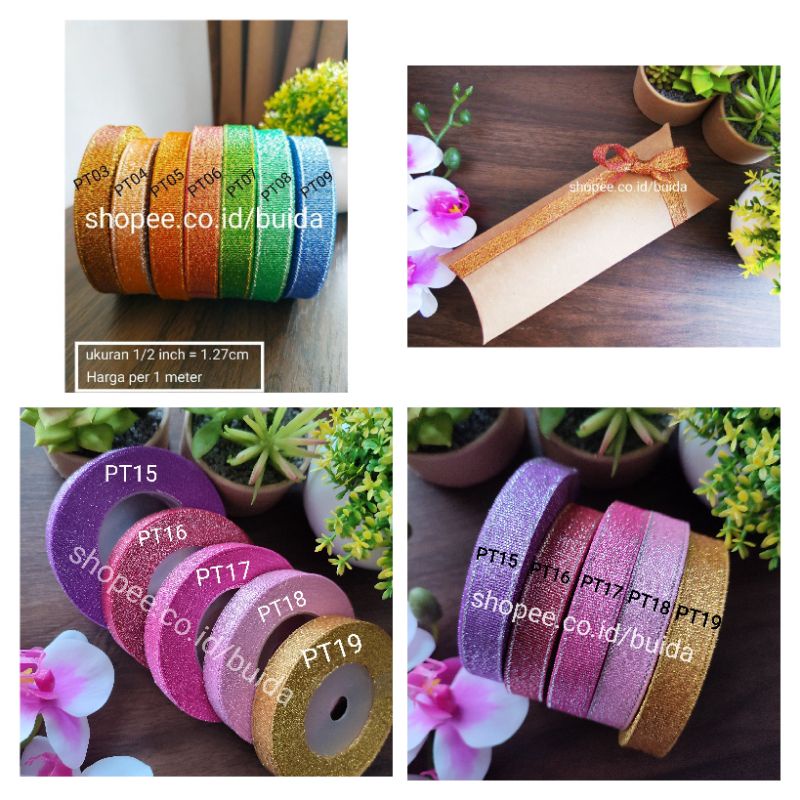 

Pita kado Gift box ribbon warna metalik sparkle gold dekorasi kemasan bungkus hampers kotak kue cake hiasan parcel lebaran hari raya idul fitri imlek natal hijau pink ungu lilac biru oren merah emas gold glitter