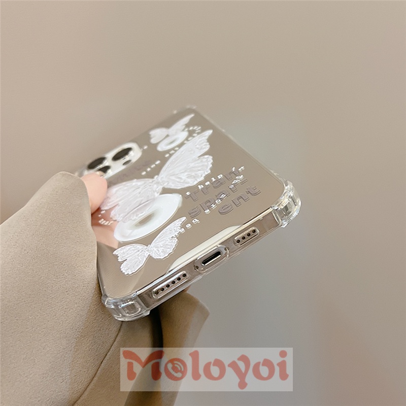 Soft Case TPU Desain Kupu-Kupu Putih Aksen Cermin Kristal Untuk IPhone 7Plus 11 12 13 Pro Max XR 8Plus X XS Max 7 8 SE 2020