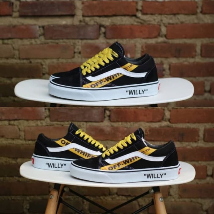Sepatu Vans OFF-WHITE x Vans Old Skool Willy Skateboards Black and White  Yellow | Shopee Indonesia