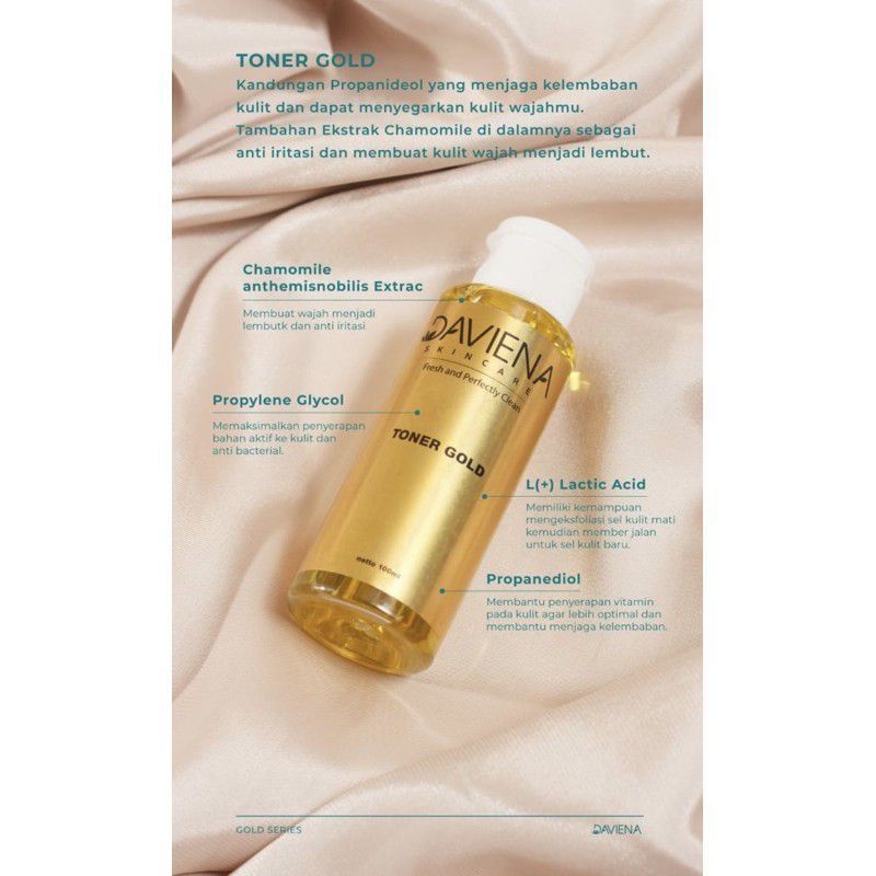 Toner Daviena Gold Series Daviena Skincare Deviena Davina Devina Skincare Official Davienaskincareofficial Palembang ori Ramadhanidavin official Ownerdavienaskincare Pencerah Pemutih Flek Wajah Glowing Bpom Davienaskincare jawa jakarta scincare Skincare