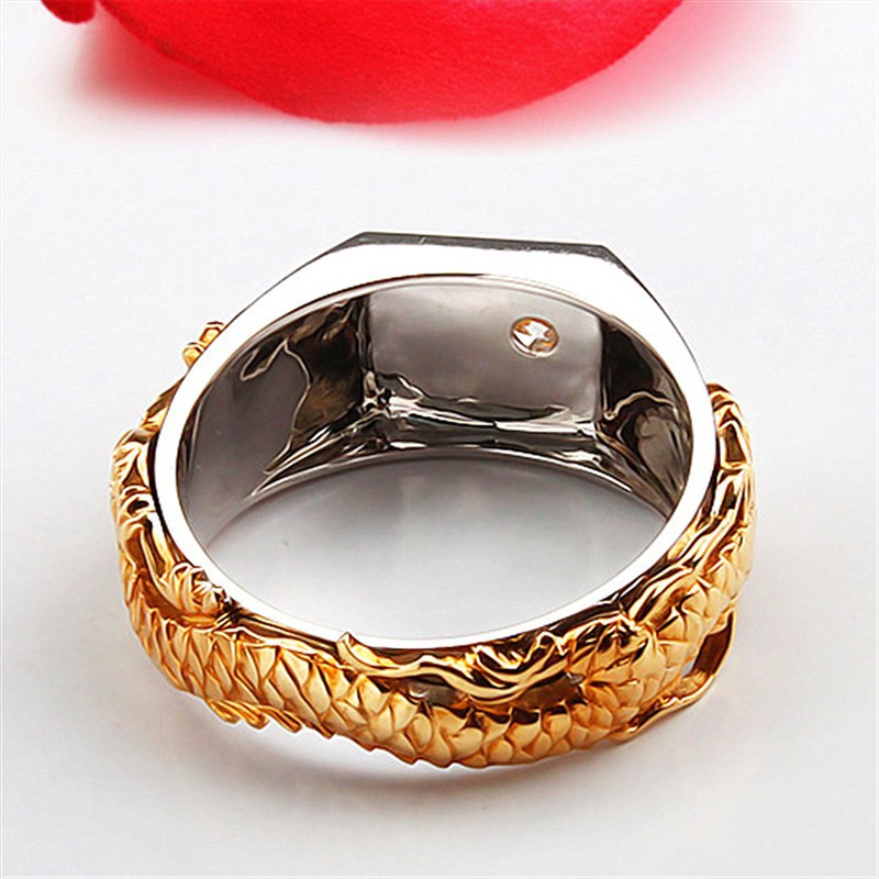 Cincin Motif Naga Warna Gold untuk Pria/Men's Sliver Domineering Dragon Rings