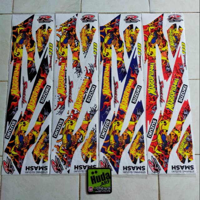 Striping sticker decal lis motor variasi SUZUKI SMASH "MARSUPILAMI" biru-merah-putih-hitam