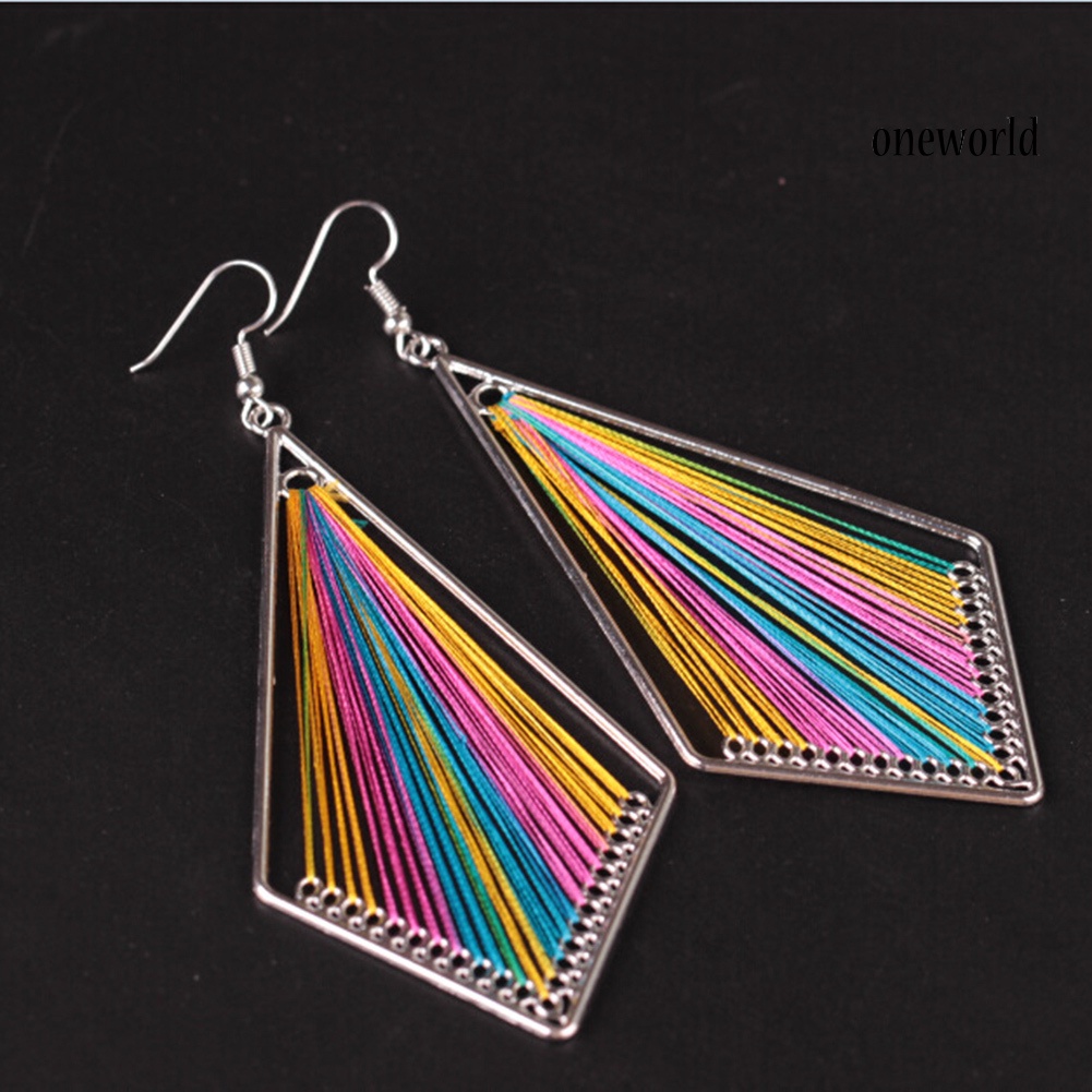 OW# Bohemian Women Multicolor Silk Geometric Water Drop Hook Earrings Jewelry Gift