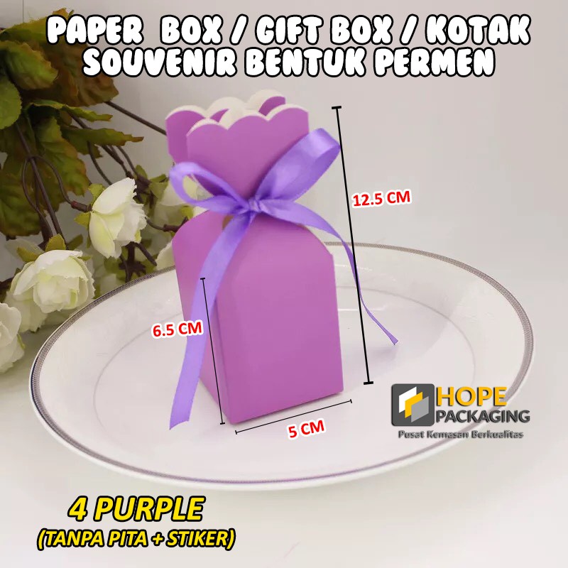 [ 5 pcs ] Paper Box Spesial Gift Box Kotak Souvenir wedding / ultah/ hadiah Bentuk Permen GRATIS Pita plus Stiker