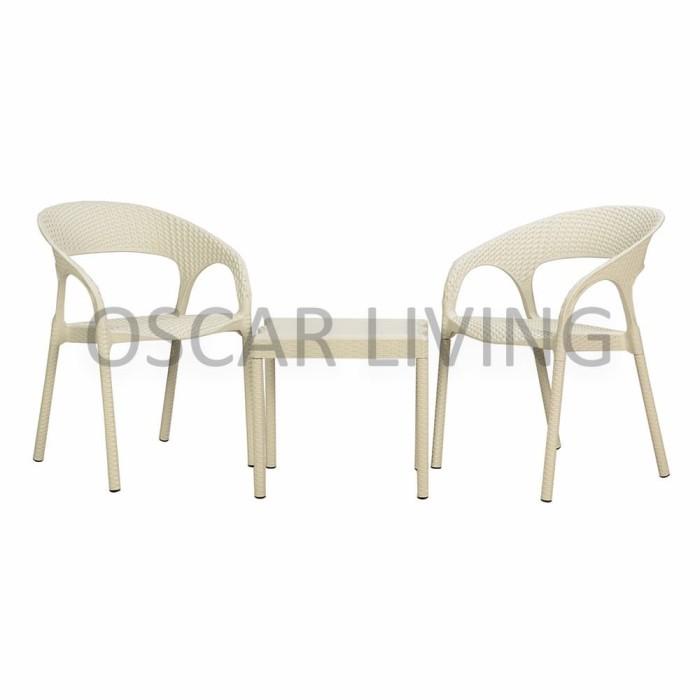 Meja | Club Meja Kursi Teras Plastik/Meja Santai - Set 1 Meja+2 Kursi Putih