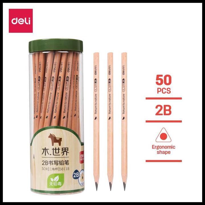 

DELI PENSIL KAYU/ PENCIL - 2B 50PCS/TABUNG - SUDAH DIASAH 58118