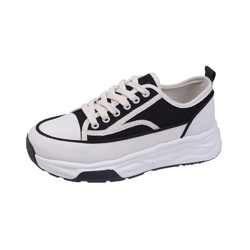 Sepatu Kets Sneakers Putih Wanita Perempuan Cewek Sekolah Korea Kasual Sepatu Olahraga Kanvas Checkerboard Sol Karet Tali Import Murah Casual Fashion White Beige Sport Shoes - Ukuran 35 36 37 38 39 40-Hitam