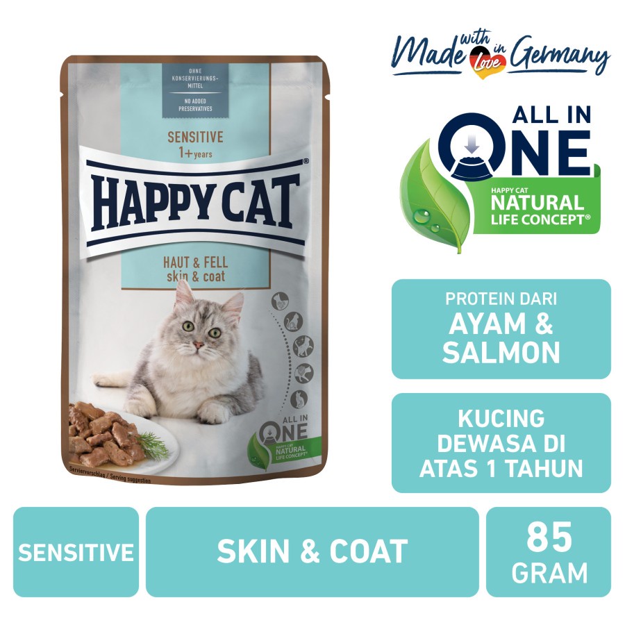 Happy Cat Makanan Basah Kucing Sensitive Skin &amp; Coat | Pouch