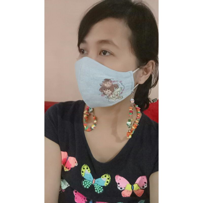 Kalung Masker/ Tali Masker/ Strap Mask Batu Pelangi Kombinasi Keramik Kristal