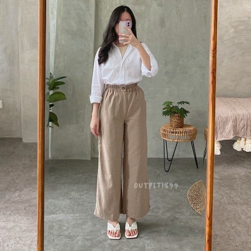 Celana Kulot Highwaist Bahan Premium Linen Wide Leg Cullotes 882 - Linen Cullote Pants