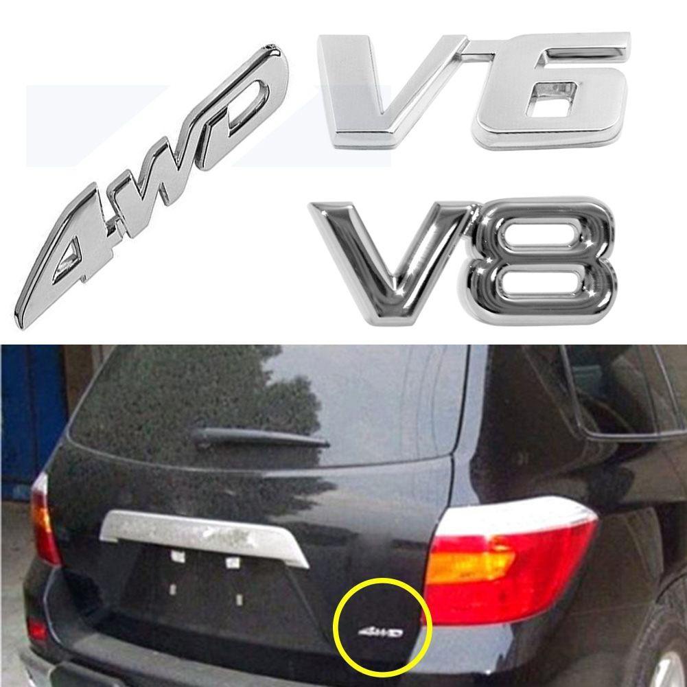Chookyy 3D Auto Decal Silver 4WD V6 V8 Emblem Badge Tutup Bagasi