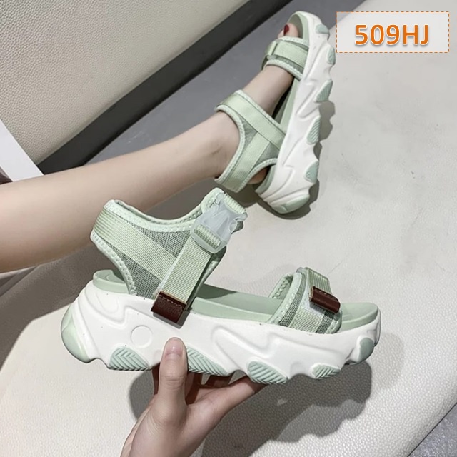 Sandal Gunung Tali Wanita Dreams Fahion Kasual Korea Sol Tebal 5 Cm Hitam Hijau (509)