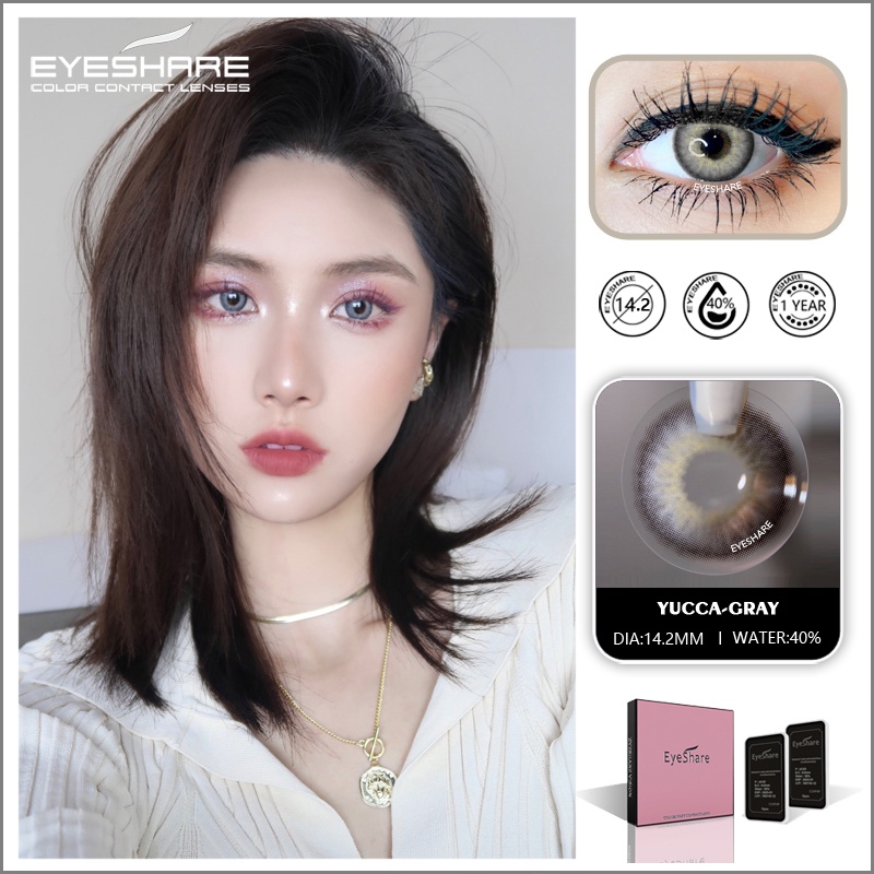 [✅COD] YUCCA softlens dan alat 14 harga 1 pasang harian soflen model terbaru 2023 living softlens free tempat lensa soflend mata normal natural color gray brown