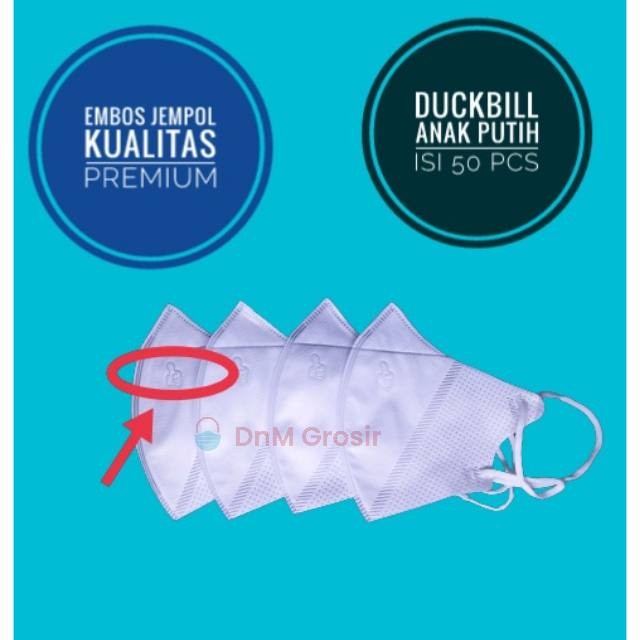 Masker Duckbill Anak Putih Polos Embos Kemenkes Premium