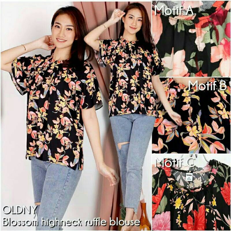 Old Navy V-Neck Cotton Blouse -Atasan Wanita Motif Floral  Lengan Pendek Original Branded