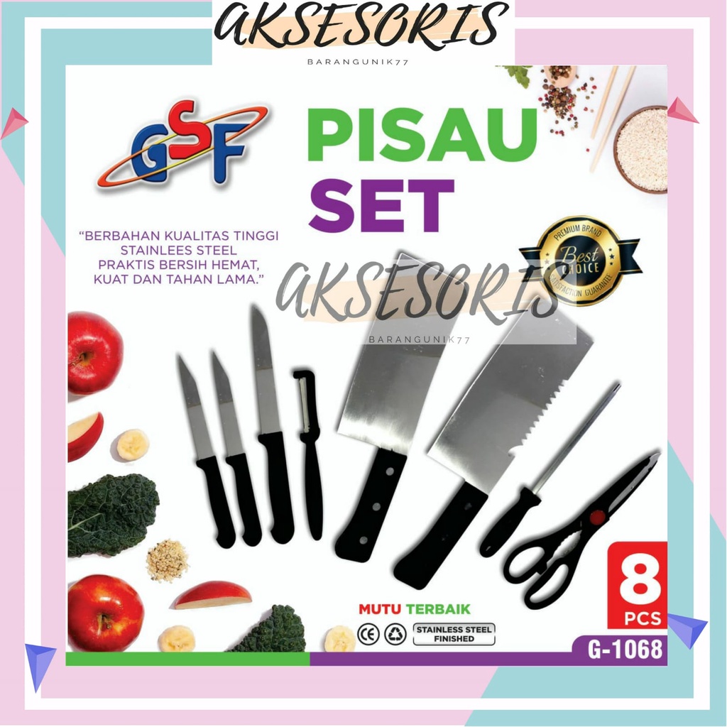 PISAU SET 8PCS GSF G-1068 / PISAU DAPUR SET ISI 8 PCS KITCHEN KNIFE SET GSF / SET PISAU DAPUR ISI 8 PCS STAINLESS ANTI KARAT GSF 1068 / GSF G 1068 / GSF G-1068