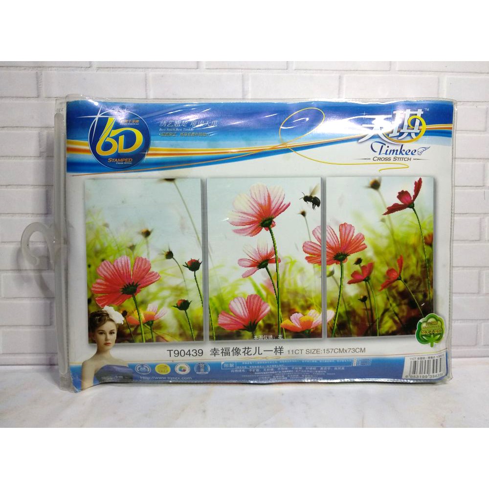 DISKON Paket DIY Craft Sulam Kristik Strimin TIMKEE 90439 Bunga Flower Cosmos